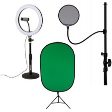 On-Stage VLD360 10" LED Ring Light Kit - With VSM3000 Green Screen Kit with Ligh