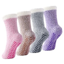 Fuzzy Socks for Women with Grippers, NonSlip Sleep Warm Fluffy Slipper Socks ...