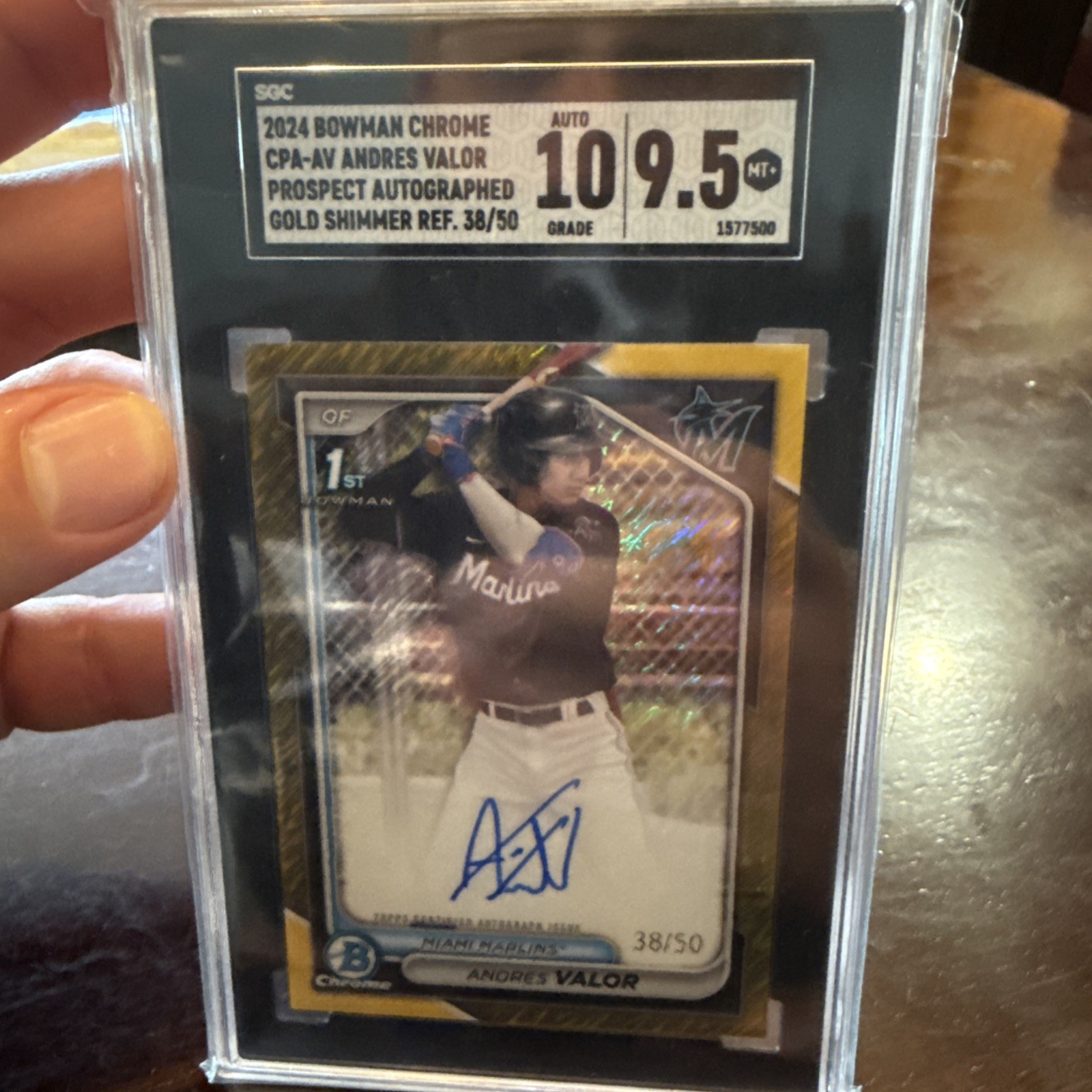 2024 Bowman Chrome 1st Bowman Andres Valor Gold Shimmer Auto 38/50 Marlins