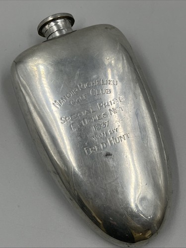 Vintage 1937 Manoir Richelieu Golf Club Holes Net Flask Pewter? Won by Fred Hunt