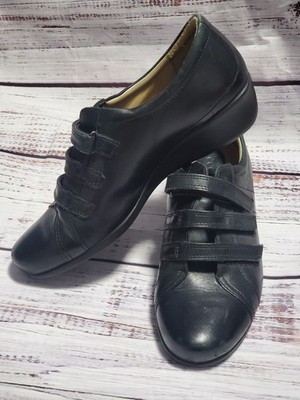 ECCO Shoes Womens Size 9.5 Black Leather Hook Loop Walking Comfort Sneakers