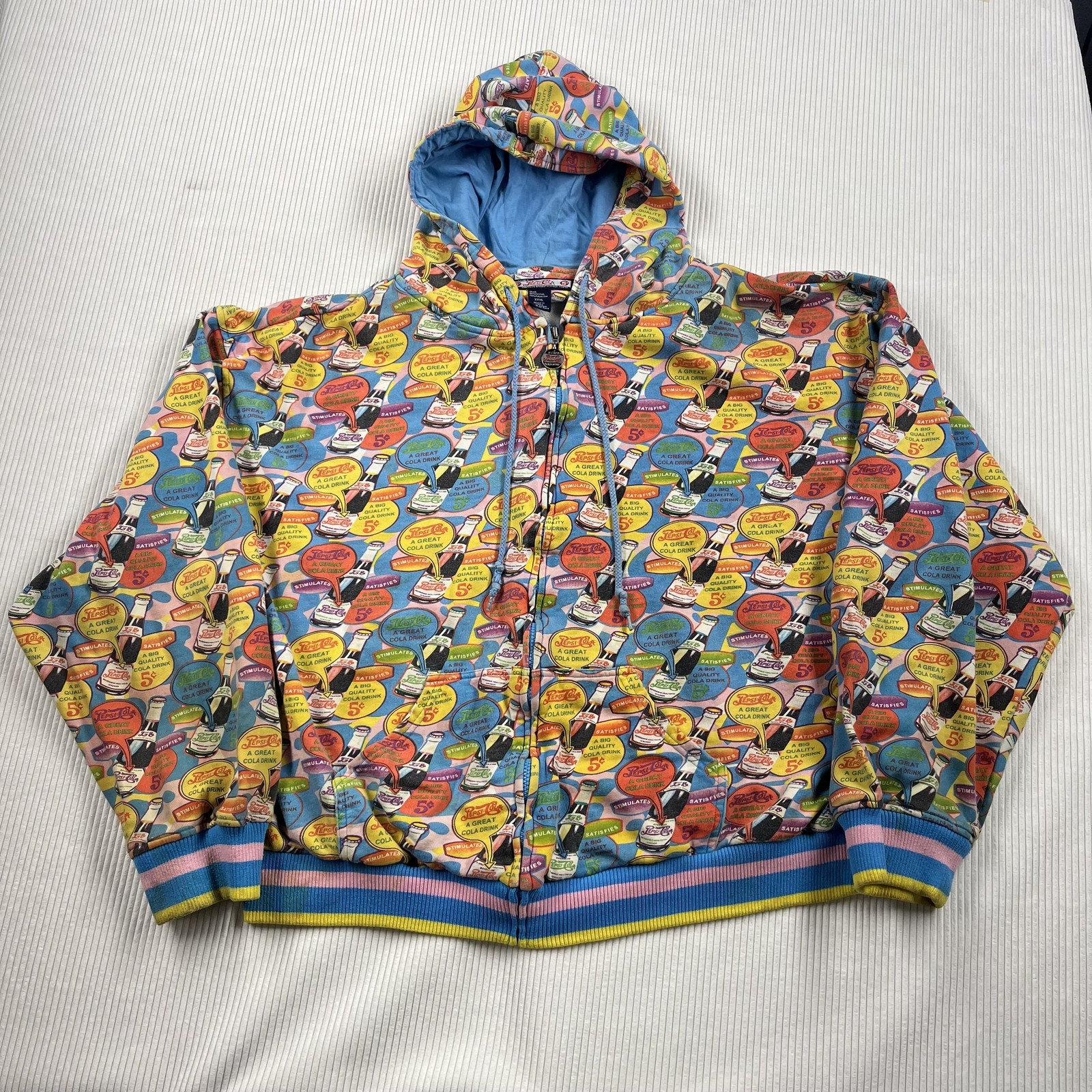 Pepsi-Cola Hoodie Mens 3XL Multicolor Full Zip All Over Retro Graphic Sweatshirt