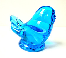 Vintage Glass Blue Bird of Happiness Figurine Paperweight Signed Leo Ward 1992