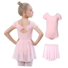 Girls Ballet Leotards with Removable 4-6 Years Pink-short Sleeve Short Sleeve