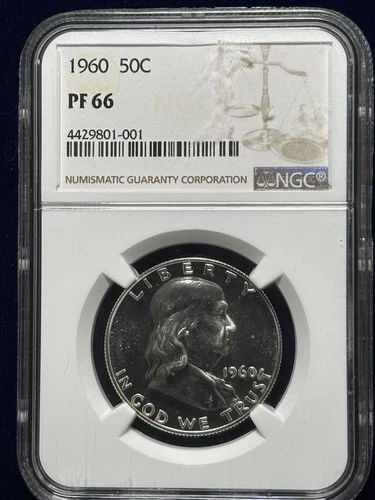 1960 Proof Franklin Half Dollar NGC Graded White Coin Spot PF66