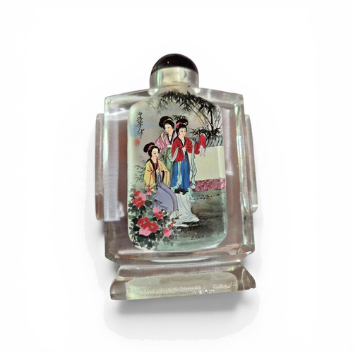 Chinese Hand Painted Snuff Bottle Artist Signed Court Ladies Interior Art Vtg