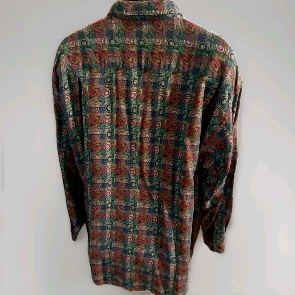 ВИНТАЖНЫЙ JHANE BARNES РУБАШКА КНОПКА СПЕРЕДИ ДЛИННЫМ РУКАВОМ МУЖСКОЙ XL АБСТРАКТНЫЙ ЦВЕТНОЙ - Изображение 2 из 4