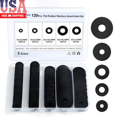 #ad #ad 120Pcs Flat Rubber Washers Assortment Kit16 18 20 25 30Mm Black WasherVibratio $11.10