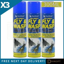 3 x FLY KILLER INSECT SPRAY 300ML WASP KILLER FOR BUGS PESTS REPELLENT AEROSOL