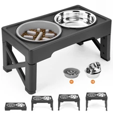 Elevated Dog Bowls with Slow Feeder, 4 Adjustable Heights Raised Dog Bowl Sta...