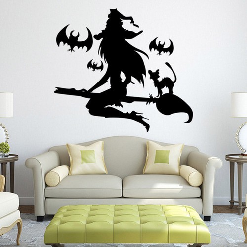 Feliz Halloween Bruja y Murciélagos Tumba Calcomanías de Pared Ventana Pegatinas Halloween - Imagen 4 de 6