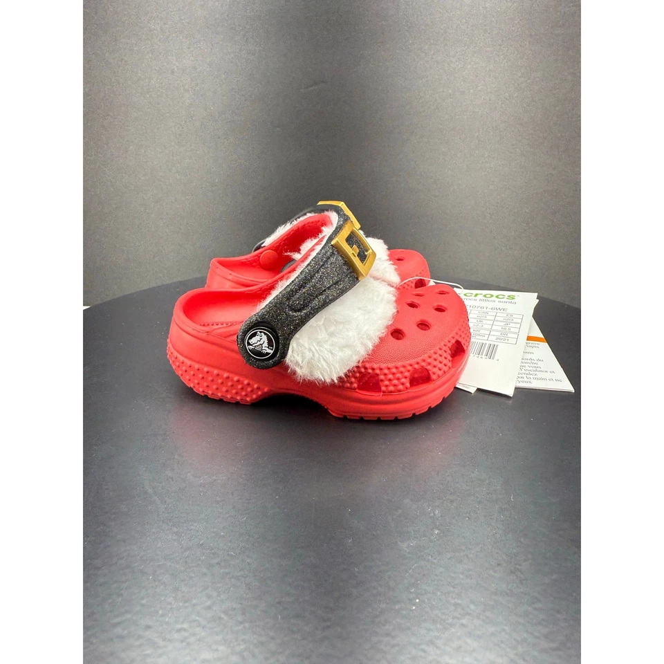 Crocs Littles Санта с подкладкой Baby размер C2 C3 поскользнуться на сабо красный Рождественские туфли новый - Изображение 4 из 4