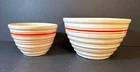 SET OF 2 Hull Beehive Red Stripe Yellowware Mixing Bowls 7 1/2", 5 1/2”   RARE!