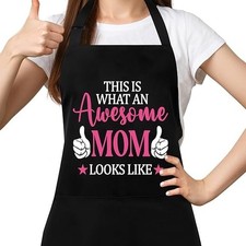 Awesome Mom Cooking Apron Funny Gift Adjustable Kitchen Apron 2 Pockets, New USA