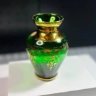 Vintage Vecchia Murano Emerald Green Art Glass Vase – 24K Gold Gilt Floral Detai