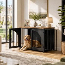 31.5''/42.5'' Dog Crate Furniture with Lock Arched Door Dog Kennel Indoor Black
