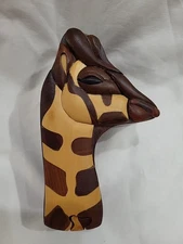 Handcrafted Artisan Made Hand Carved Inlaid Wood Giraffe Puzzle Trinket Box 6"