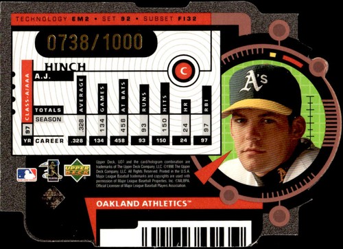 1998 Upper Deck UD3 #92 A.J. Hinch Die Cuts #/1000 - Picture 2 of 2