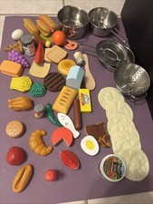 Vintage Melissa Doug Wood And Plastic Toy Food Play Food Kitchen Lot Of 55