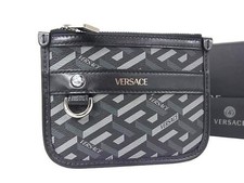 VERSACE La Greca Small Pouch Multi-Case Signature PVC Leather Black