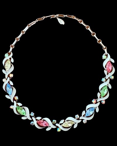 Vintage Lisner Choker Necklace Fruit Salad MCM 50's Pastel Rhinestones Wedding