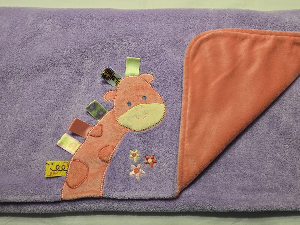 Rare TAGGIES Purple Pink Giraffe Baby Blanket Satin Ribbon Tags 30x40 Minky EUC! - Image 4 of 4