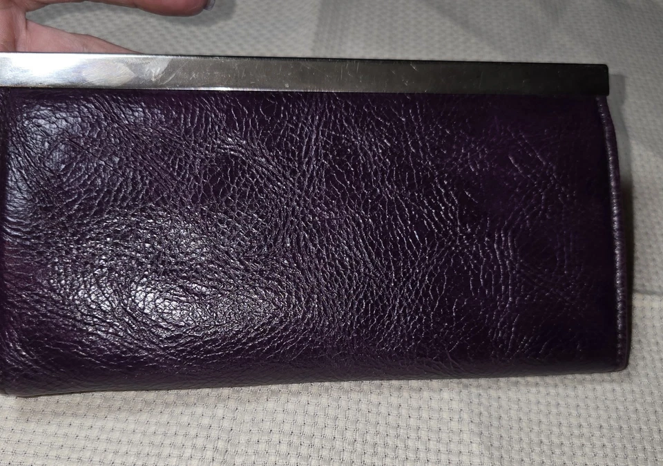 Bolso sin asas billetera vintage ciruela/berenjena púrpura doble marco cierre pestillo Foto 3 de 4