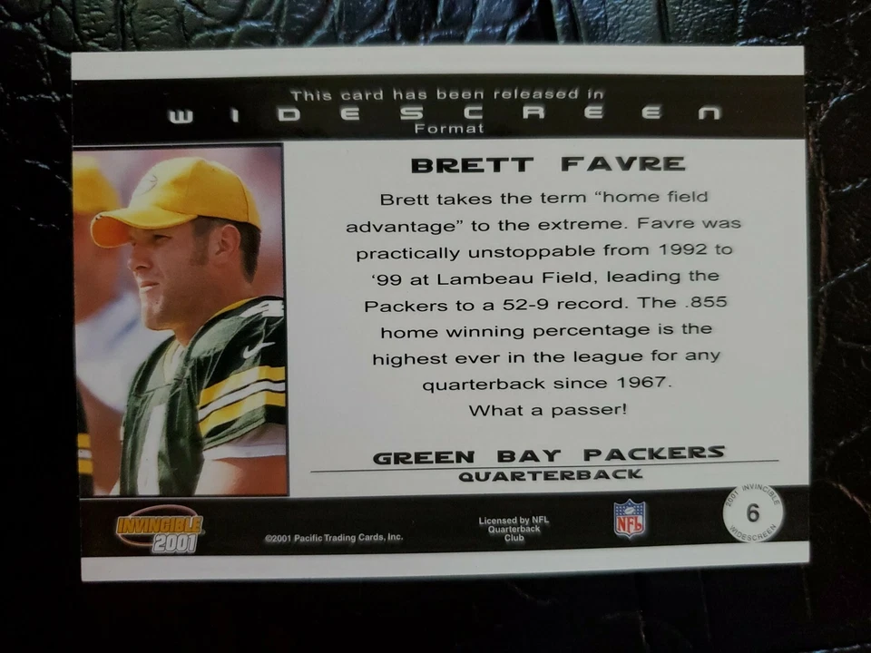 2001 Pacific Invincible Brett Favre WIDESCREEN card #6 /2500 - Image 2 of 2