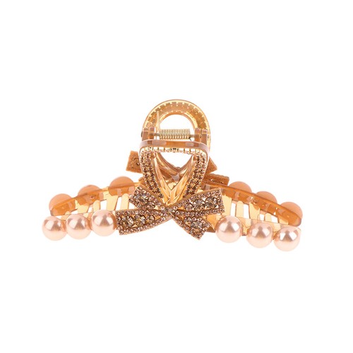 2024 Fashion Korean Edition New Pearl Crystal Bow Horse Tail Claw Clip-i - Picture 4 of 12