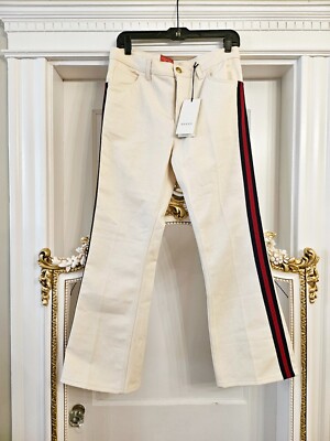 Gucci 'Hypnotism' Washed Cotton Drill Wide Leg Jeans in Ivory, size 27, NWT 