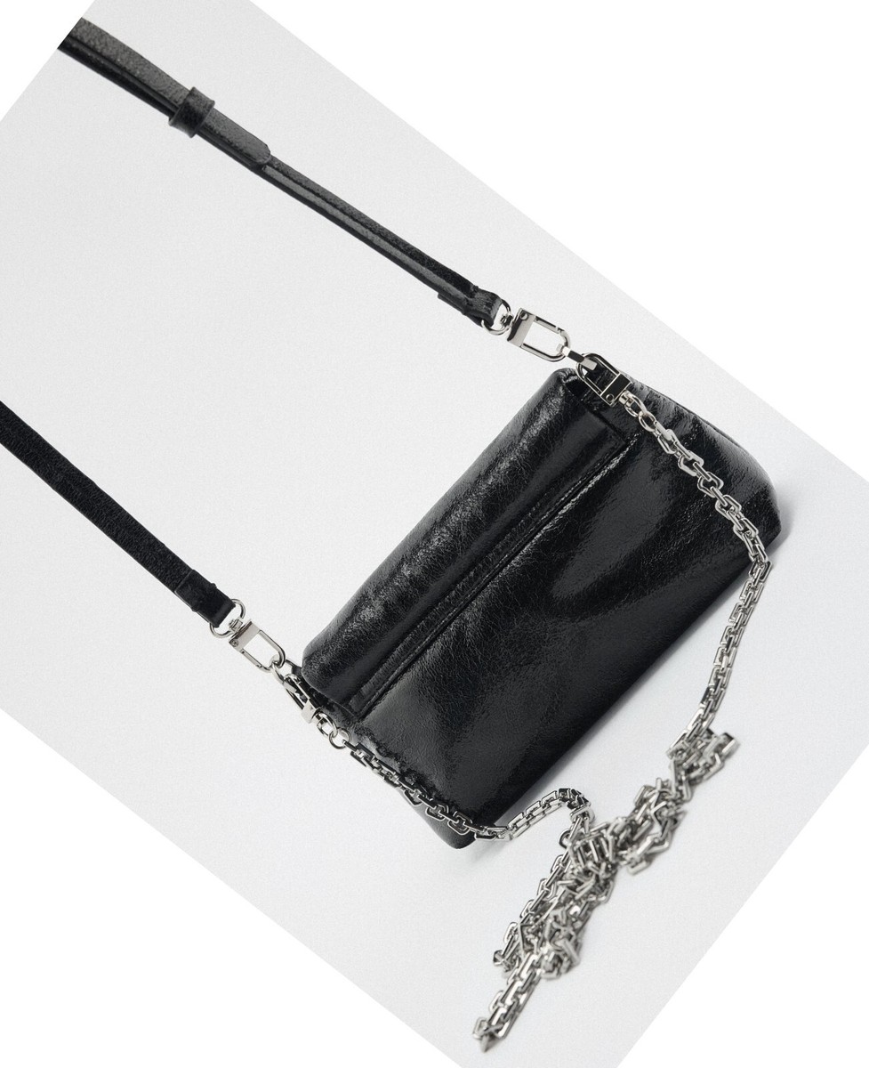 ZARA MINI METALLIC CROSSBODY BAG SHINY PATENT BLACK 6316/010