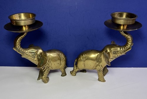 Juego De Colección De 2 Candelabros Elefante De Latón Macizo - 7.5" x 6" x 4" - Imagen 2 de 11