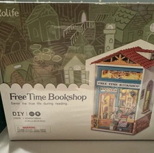 Rolife HandsCraft Free Time Bookshop NEW Mini Town DIY Miniature HouseWooden Kit