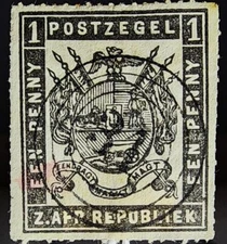 1870 Transvaal coat of arms 1p black cancelled 31 stamp