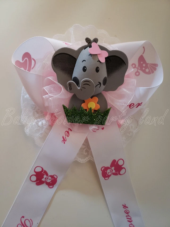 Baby Shower Mom To Be It's a Girl Sash Pink Elephant Safari Ribbon Corsage Noahs - Image 4 of 4