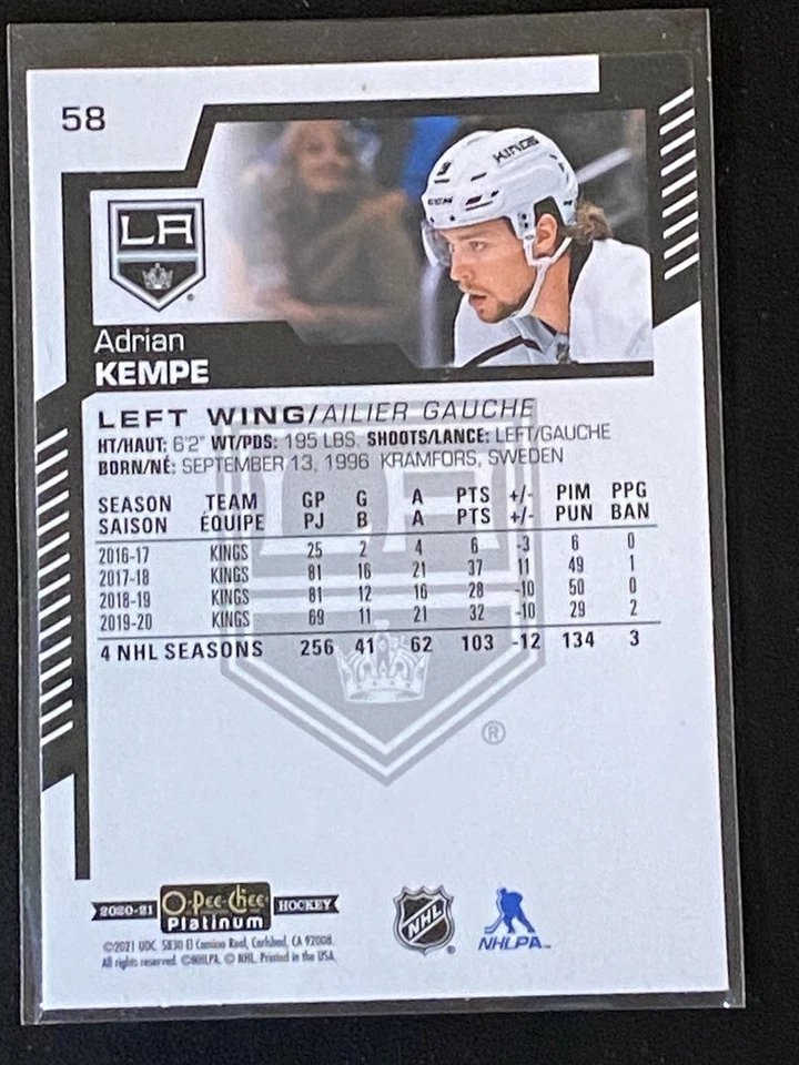 Adrian Kempe 2020-21 O-Pee-Chee Platinum #58 Los Angeles Kings - Image 2 of 2