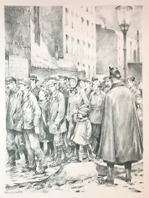 Hans Baluschek (1870-1935) Lithografie 'Menigte' ~1925. Gesigneerd met monogram