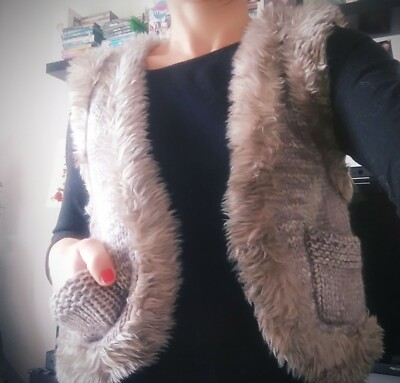 HERRLICHER SLEEVELESS.Size small.Brown/grey/beige.With eco-friendly fur.