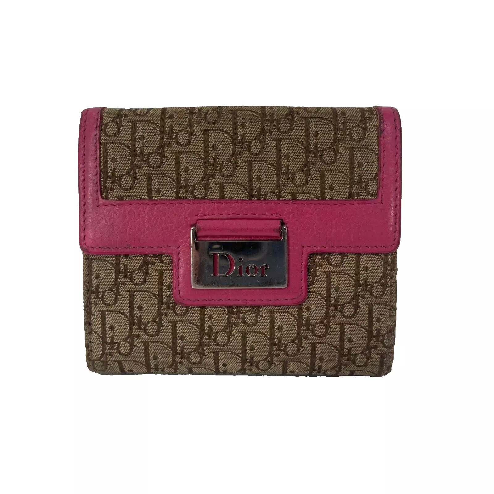 Portefeuille pliant accents cuir rose trotteur chic Christian Dior Street
