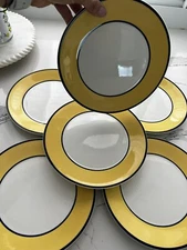 Set of 6 PAGNOSSIN TREVISO YELLOW & BLUE Stoneware 8 1/4" Salad Plates CRAZING