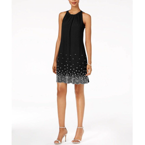 MSK Beaded Shift Sleeveless Black Dress 