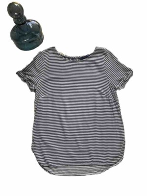 Tom Tailor Women Shirt Sz US 4 EUR 36 Short Sleeve Striped Key Hole Back NICE!