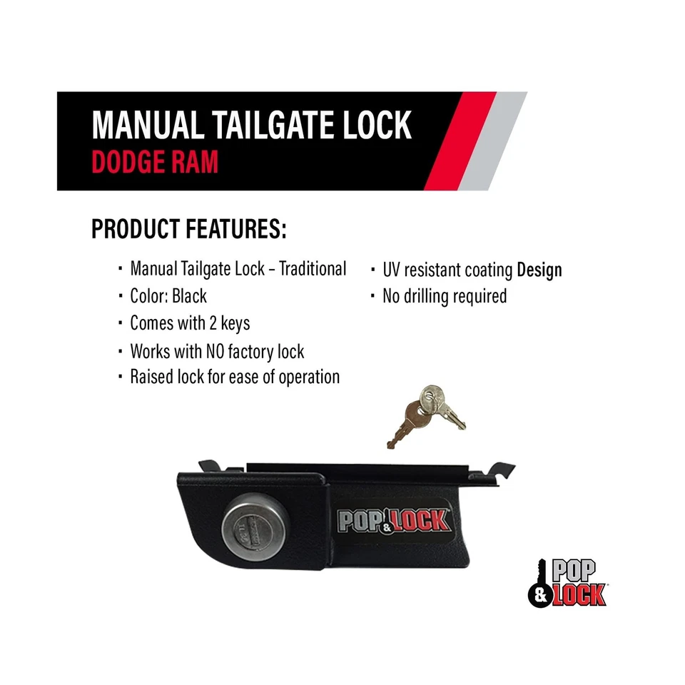 POP & LOCK – Manual Tailgate Lock for Dodge Ram 1500, 2500, and 3500, Fits - Изображение 3 из 4