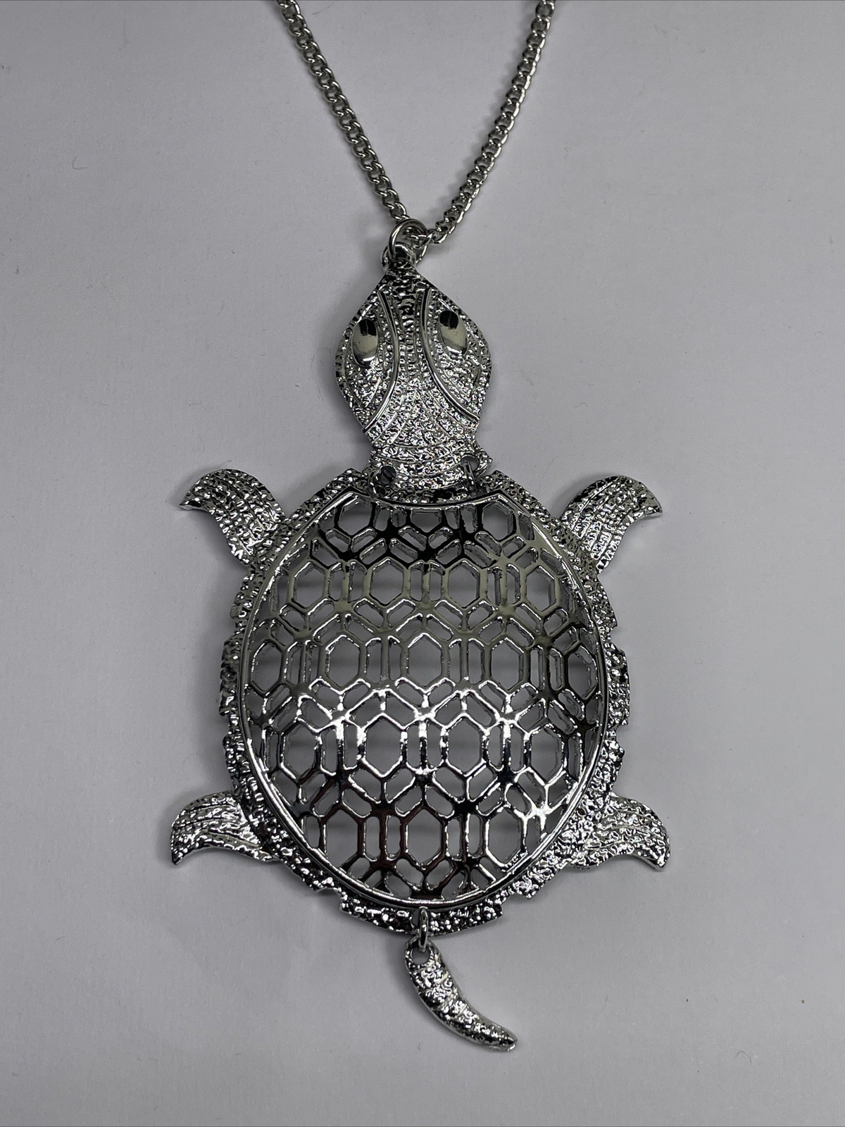 Silver Plated Large Solid Turtle Necklace Pendant… - image 2