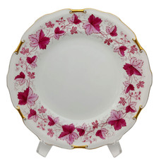 Royal Crown Derby Maple Leaf Dinner Plate - 10" vtg 1960s Maroon Pink White Gold