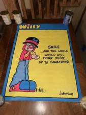 Vtg 1976 Pro Arts Cartoon Willy Clown Smile Felt Poster Medina, OH 19.5x28 RARE