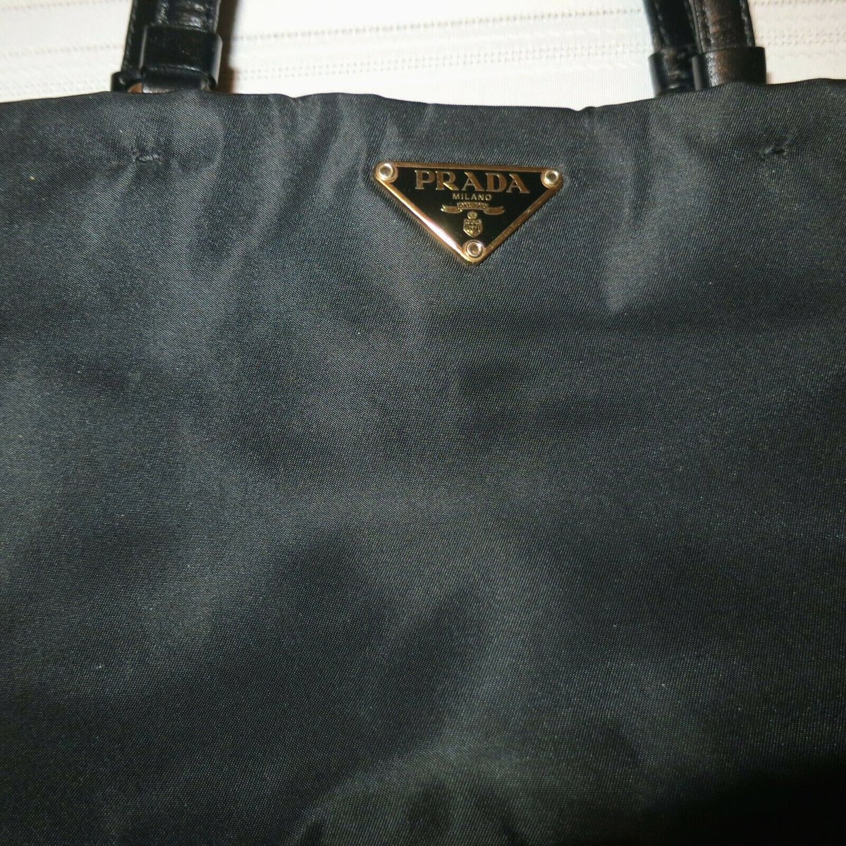 Vintage Black Prada Nylon Double Leather Handle Handbag | eBay Vintage Black Prada Nylon Double Leather Handle Handbag | eBay