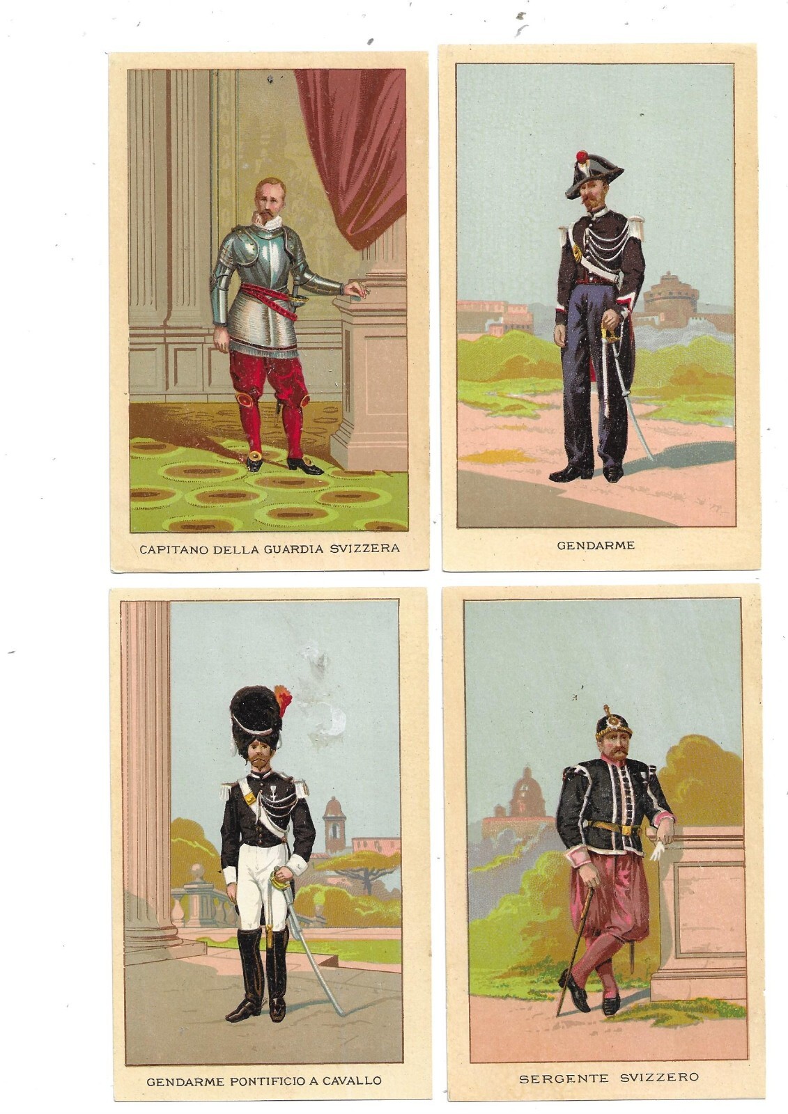 CARTOLINA MILITARE ,LOTTO 4 FIGURINE (8,5 Cm X 13,5) - GUARDIE SVIZZERE/VATICANO