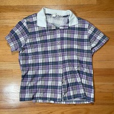 Vintage 90s Knit Plaid Short Sleeve Shirt