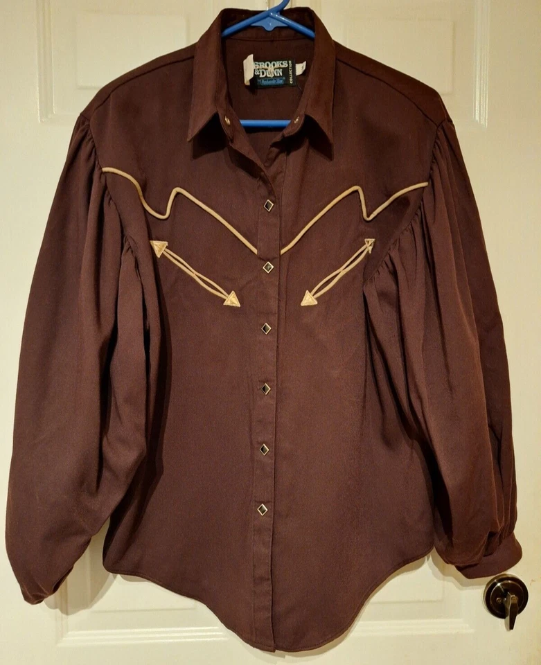 Camisa De Colección Brooks Dunn Panhandle Delgada Granate Negra Diamante A Presión Western M EE. UU. Foto 2 de 4